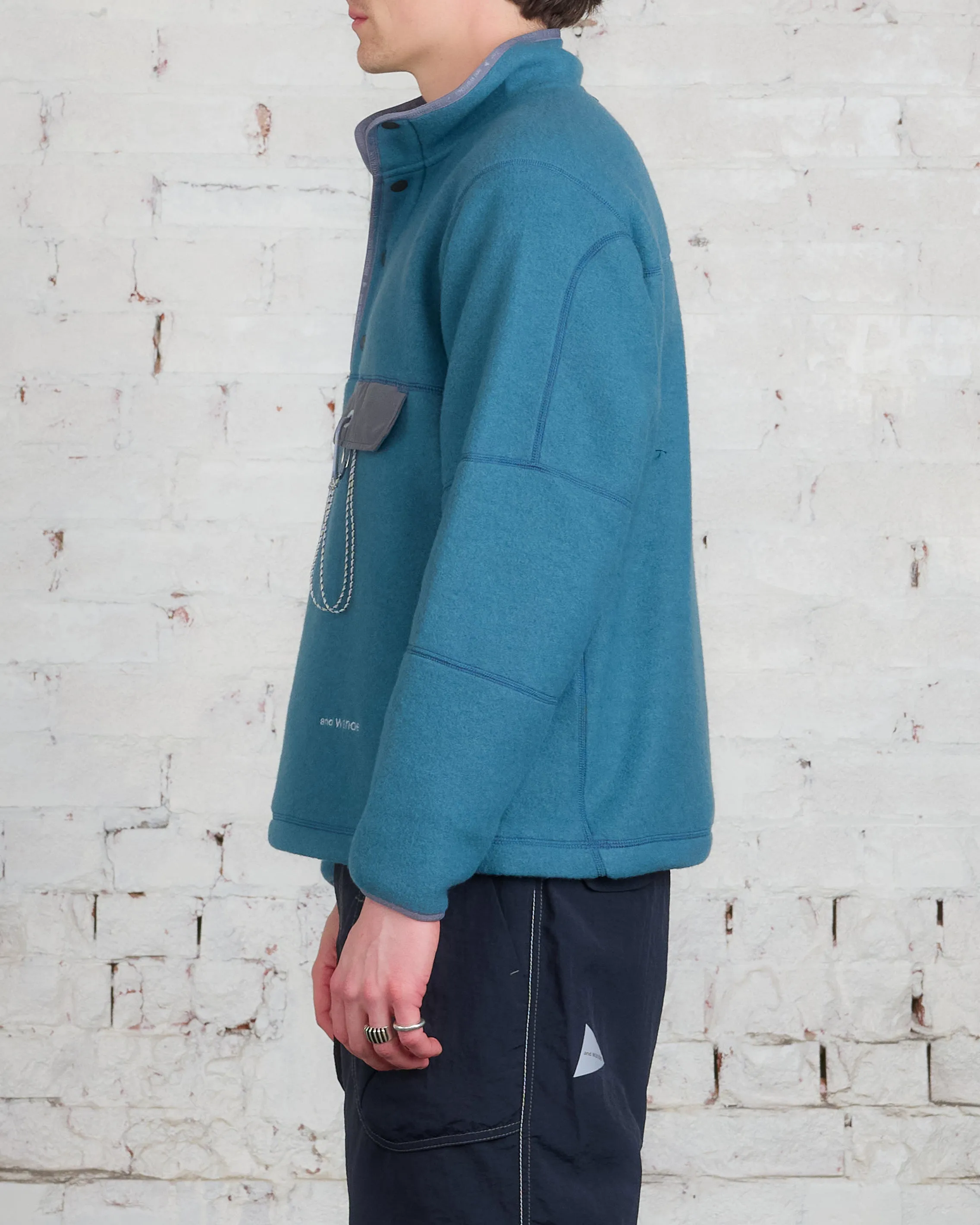 and wander Calamai Tech Wool Fleece Pullover Blue Gray