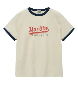 Marithe Vintage Baseball Ringer T-Shirt (Ivory)