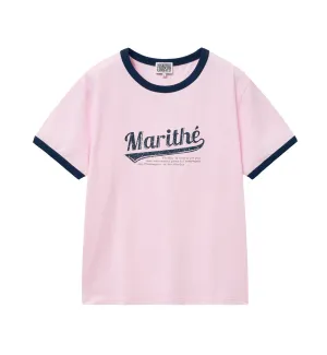 Marithe Vintage Baseball Ringer T-Shirt (Light Pink)