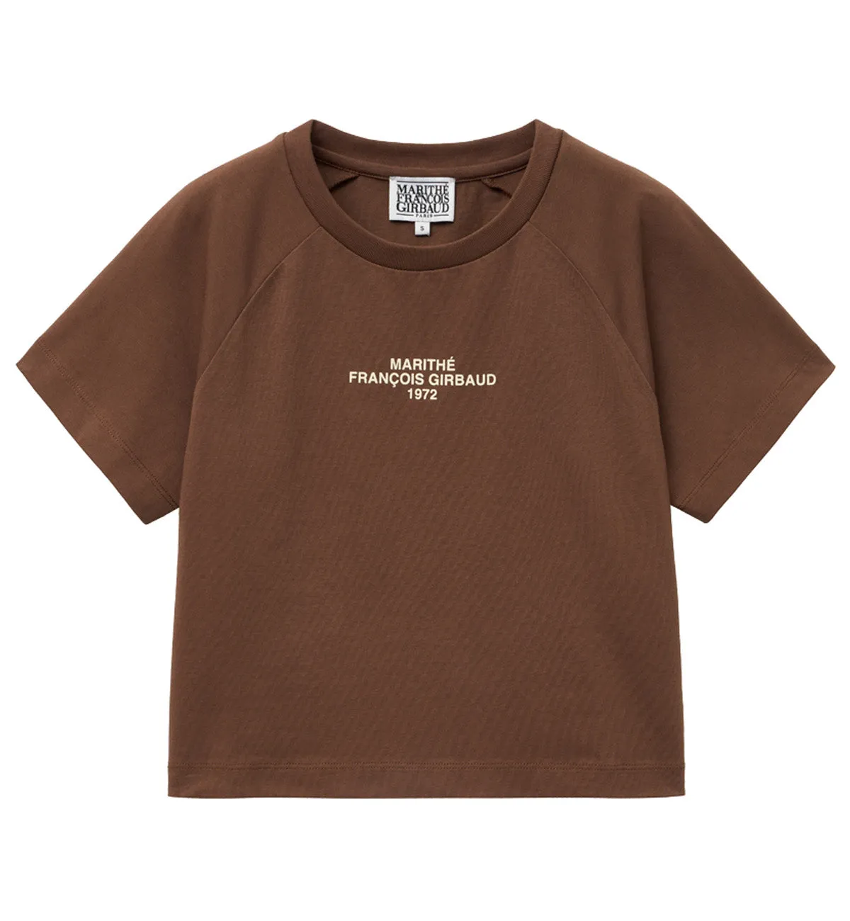 Marithe W Lettering Logo Crop T-Shirt (Brown)