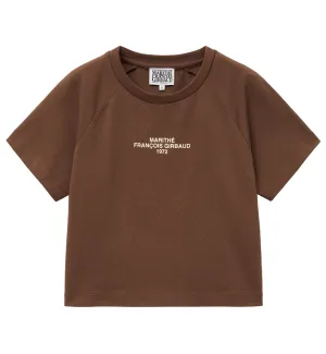 Marithe W Lettering Logo Crop T-Shirt (Brown)