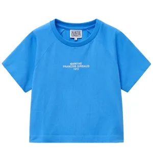 Marithe W Lettering Logo Crop T-Shirt (Vintage Blue)