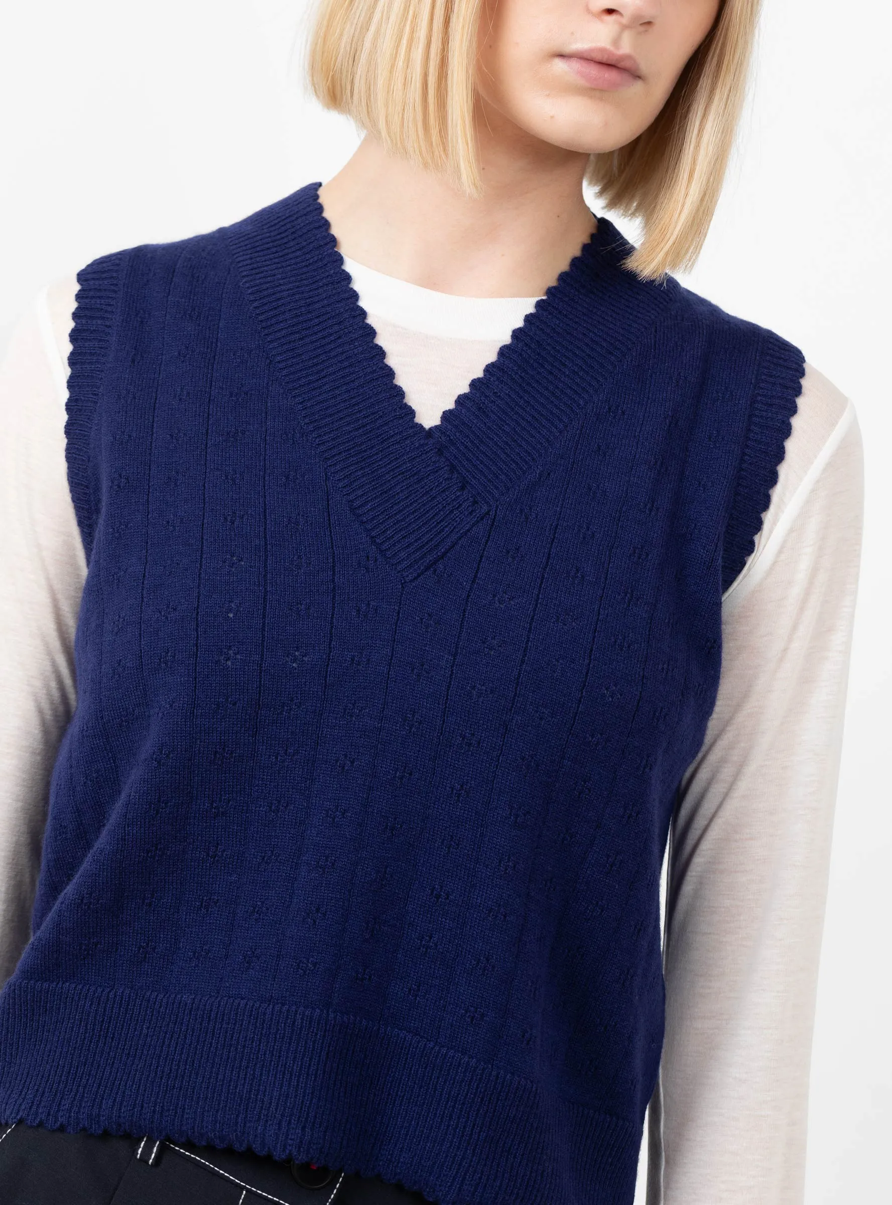 Merino Pointelle Waistcoat Prussian Blue