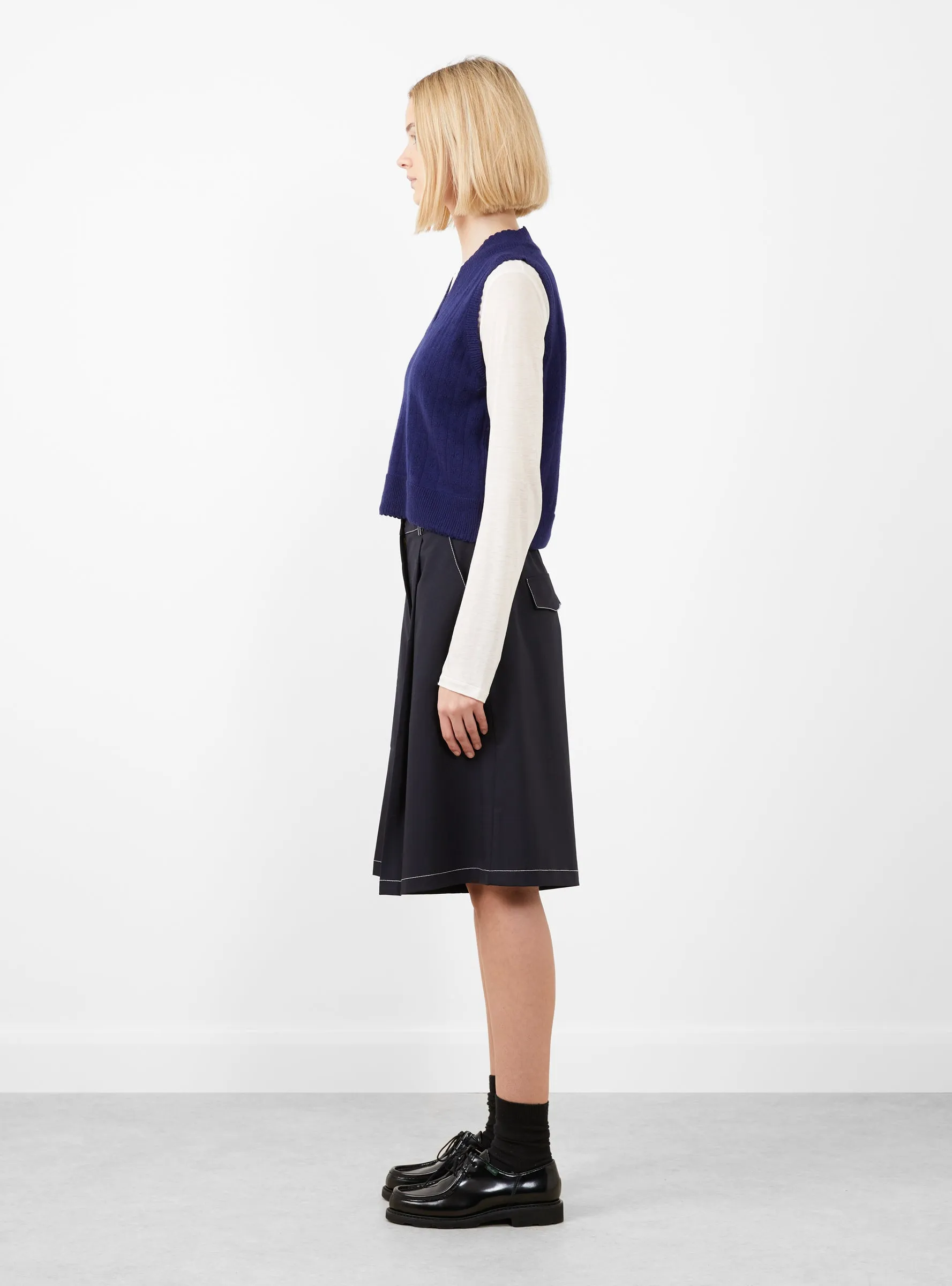 Merino Pointelle Waistcoat Prussian Blue