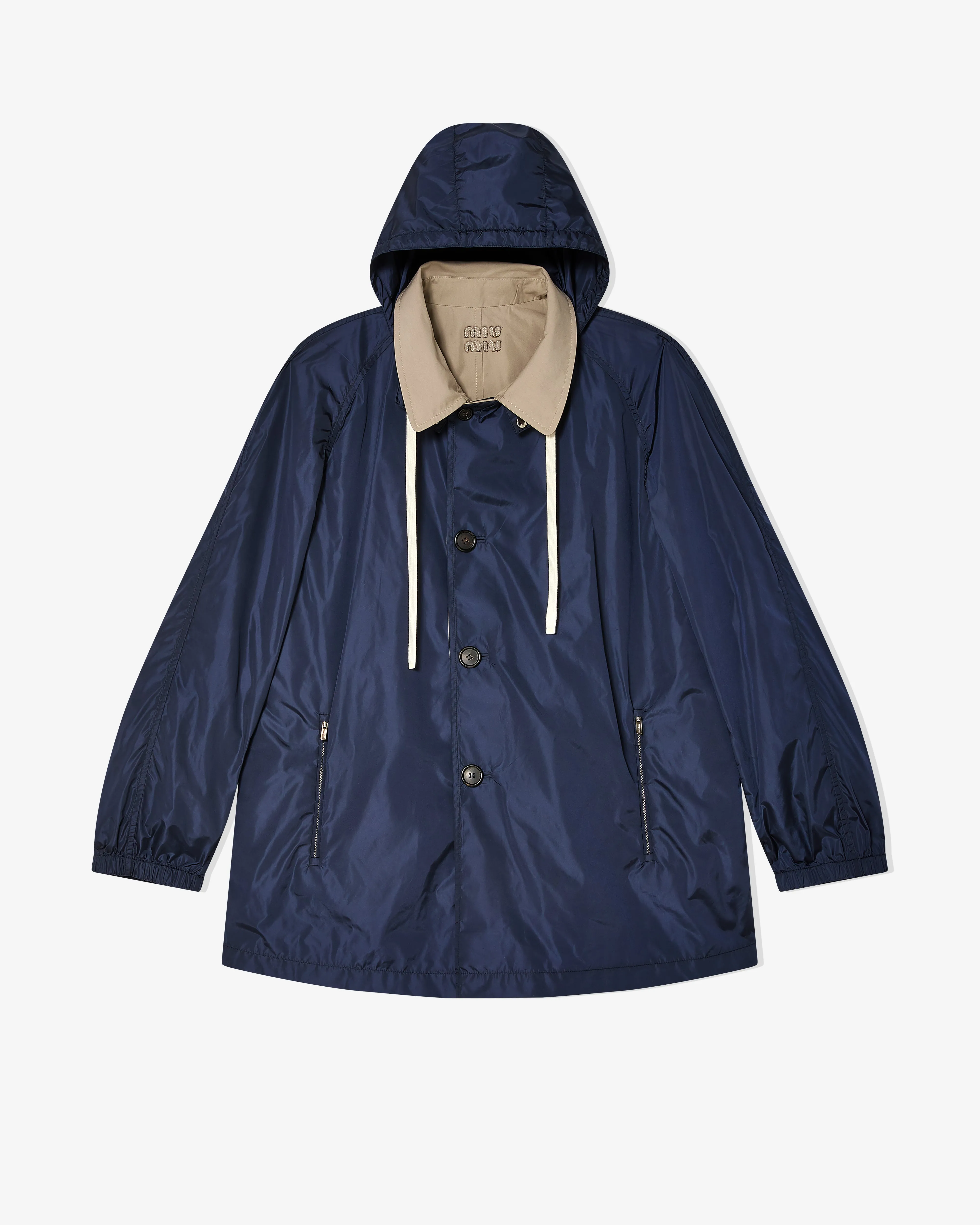 Miu Miu - Women's Panama Cotton and Technical Pong Blouson Jacket - (Clay/Navy)