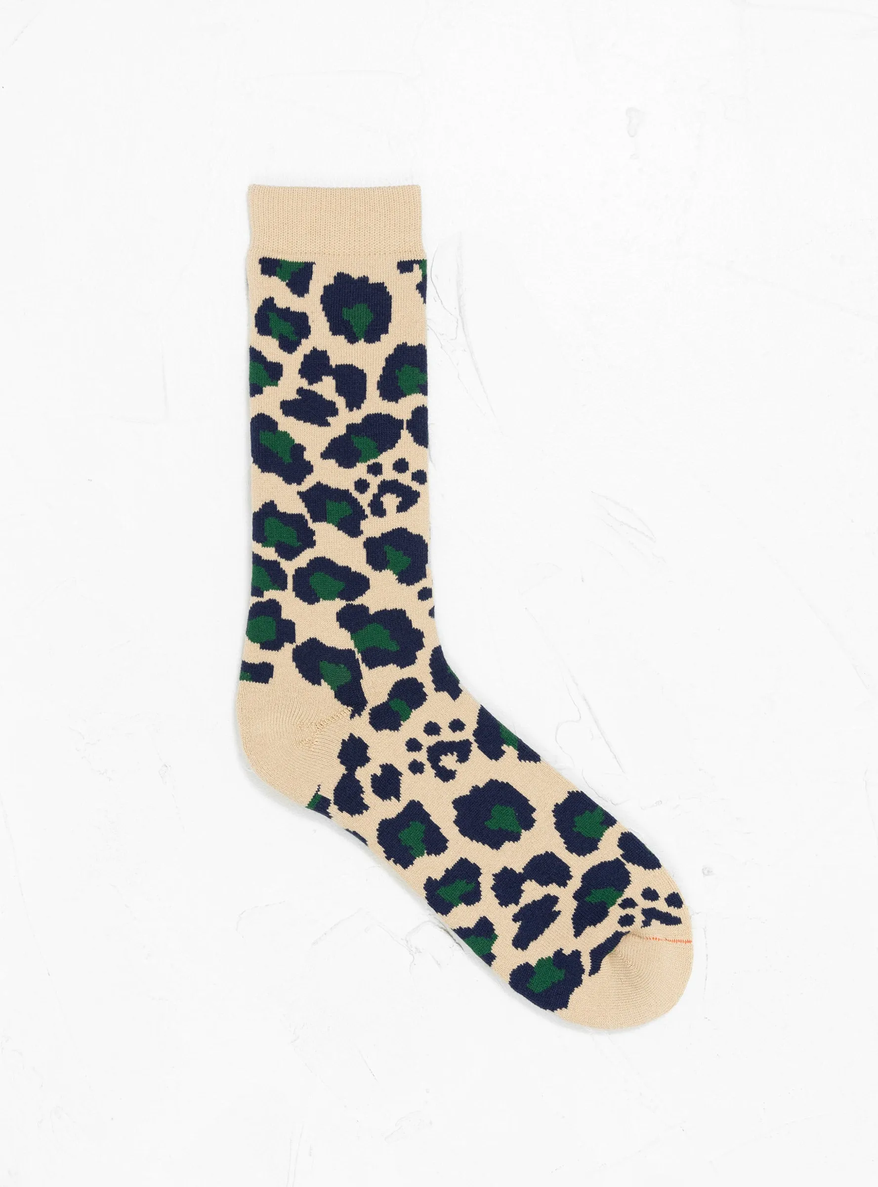 Pile Leopard Crew Socks Navy & Green