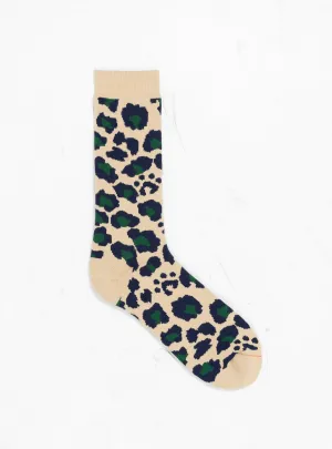Pile Leopard Crew Socks Navy & Green