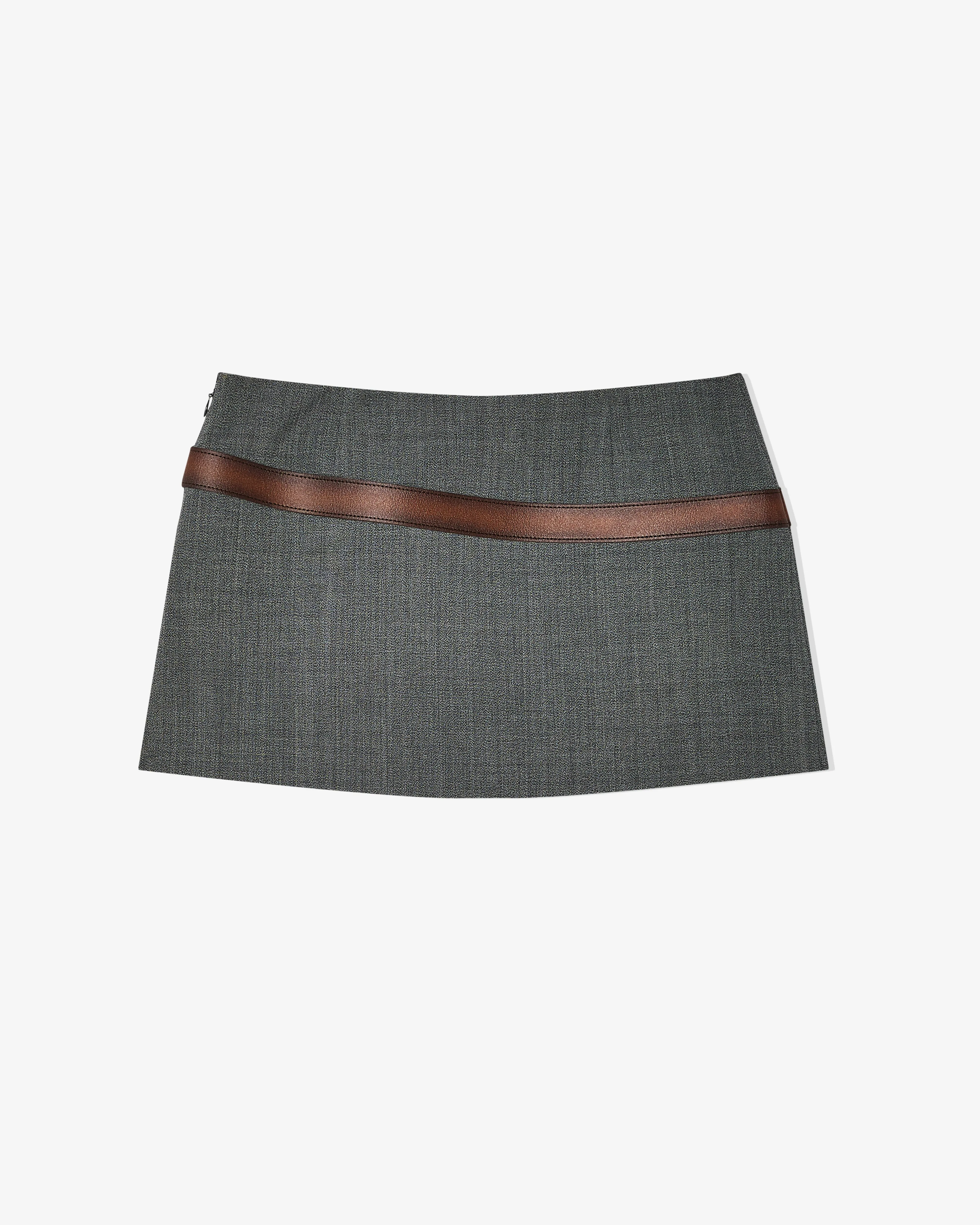 Prada - Women's Technical Wool Mini Skirt with Printed Belt - (Slate Gray)