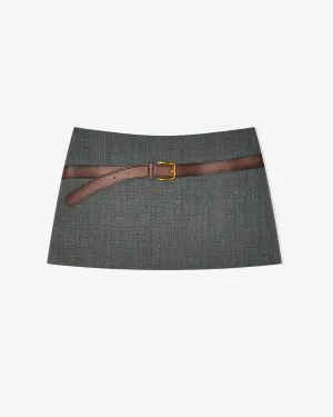 Prada - Women's Technical Wool Mini Skirt with Printed Belt - (Slate Gray)