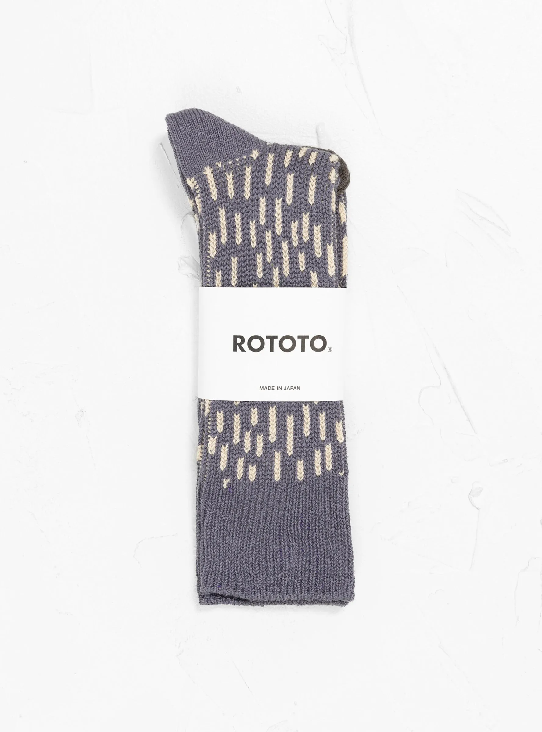 Rain Drop Crew Socks Steel Blue & Ivory