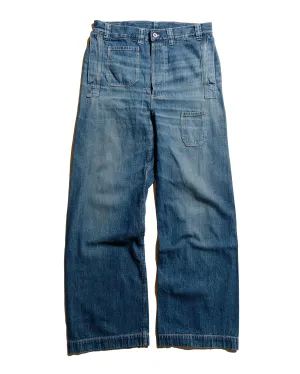 Warehouse Lot. JG-01 1910s Netmaker's Trousers Indigo Denim Used Wash (Light Colour)