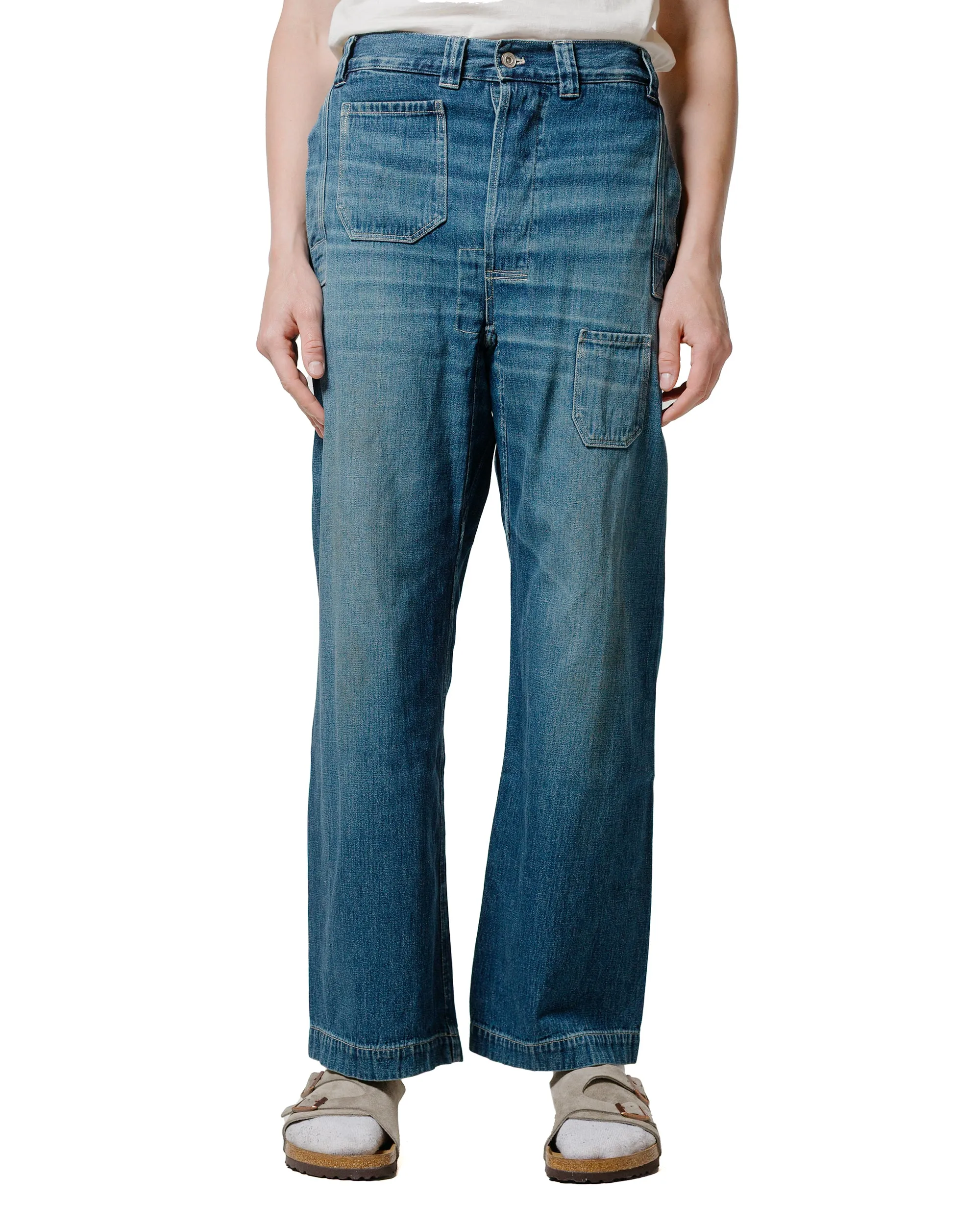 Warehouse Lot. JG-01 1910s Netmaker's Trousers Indigo Denim Used Wash (Light Colour)